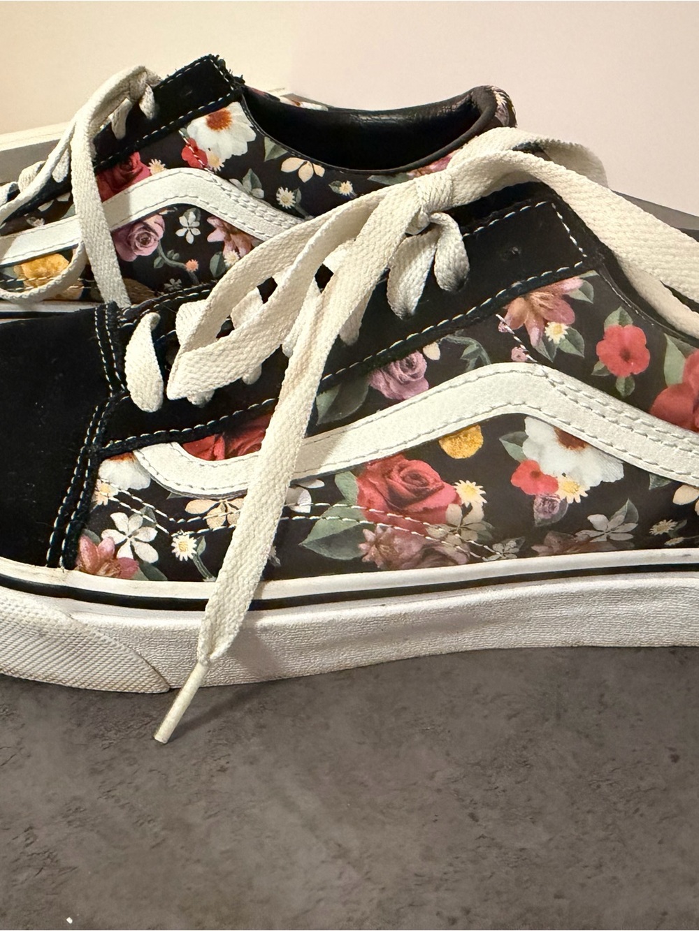 Vans Black Floral Old Skool Sneakers with White Stripe
